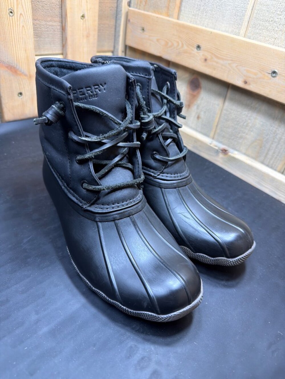 Sperry Girls 3M Saltwater Duck Boots Black Side Zip Youth EU 35 - Picture 2 of 9